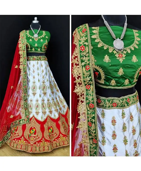 Photo of Dark green lehenga for mehendi with small motifs and red blouse  and dupatta | Dark green lehenga, Green lehenga, Indian wedding dress